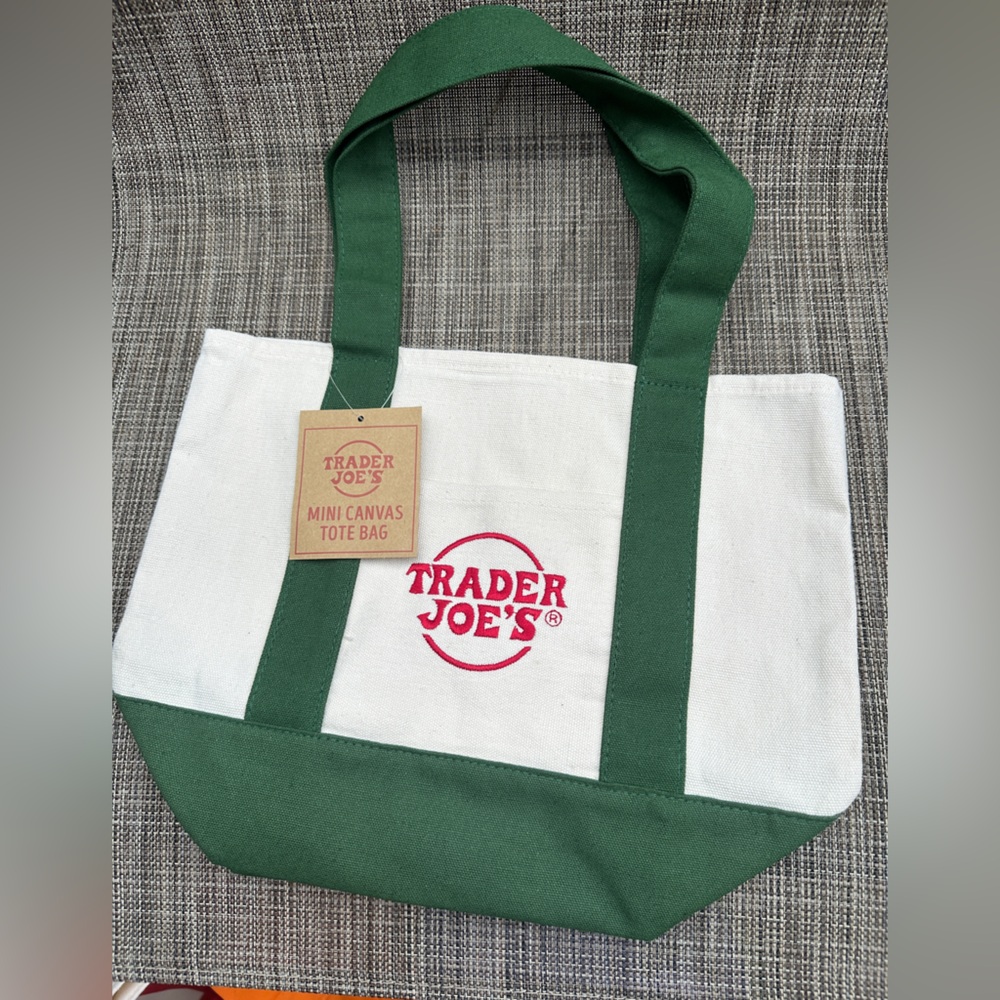 NWT Trader Joe's Green and White Mini Canvas Tote Bag